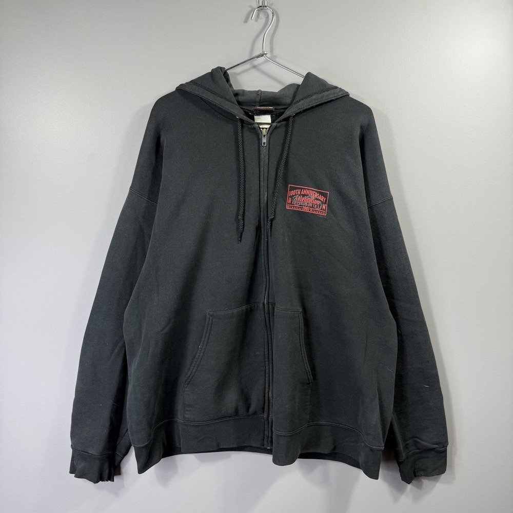 Vintage Harley-Davidson Hoodie Mens Large Black Full Zip 100th Anniversary 2003